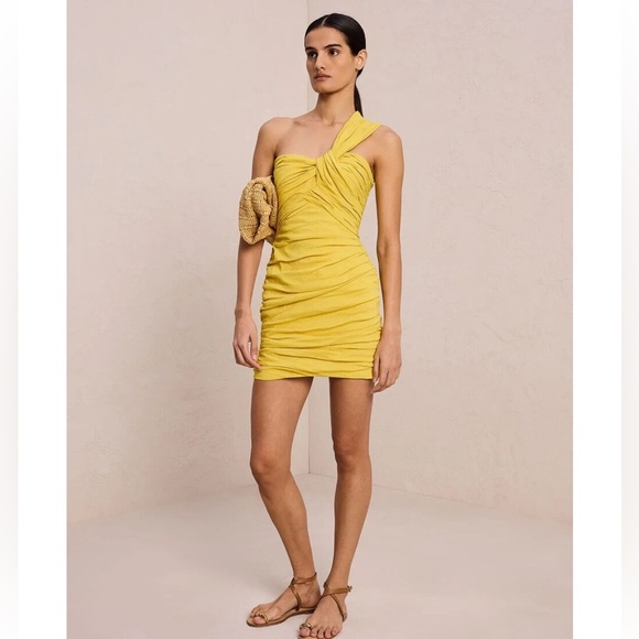 A.L.C. Apollo Linen One Shoulder Mini Dress Sole Yellow - Picture 3 of 12